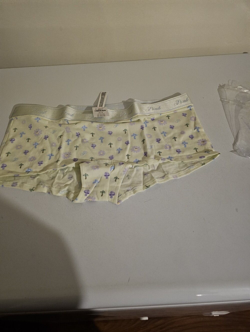 VS Pale Yellow Floral Boyshorts with Branded Waistband